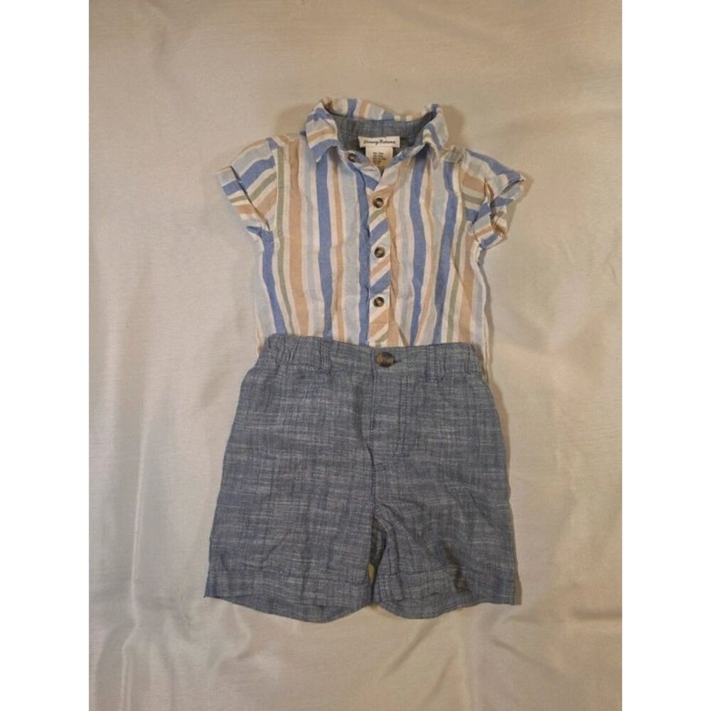 Tommy Bahama Baby Boy 2-Piece Set - Striped Bodysuit & Chambray Shorts (12M)